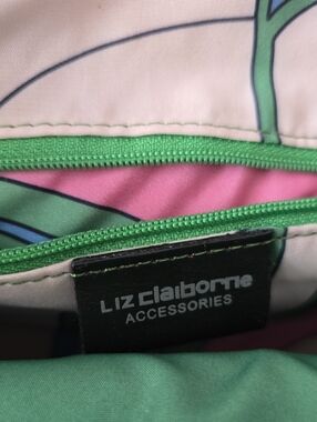 Liz Claiborne Green Textured Crossbody with Pink & Blue Floral Lining